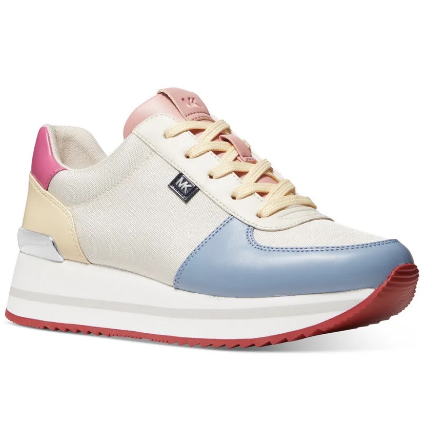 Michael Kors Monique Trainer Lace Up Sneakers Mk Logo Light Cream Multi 8